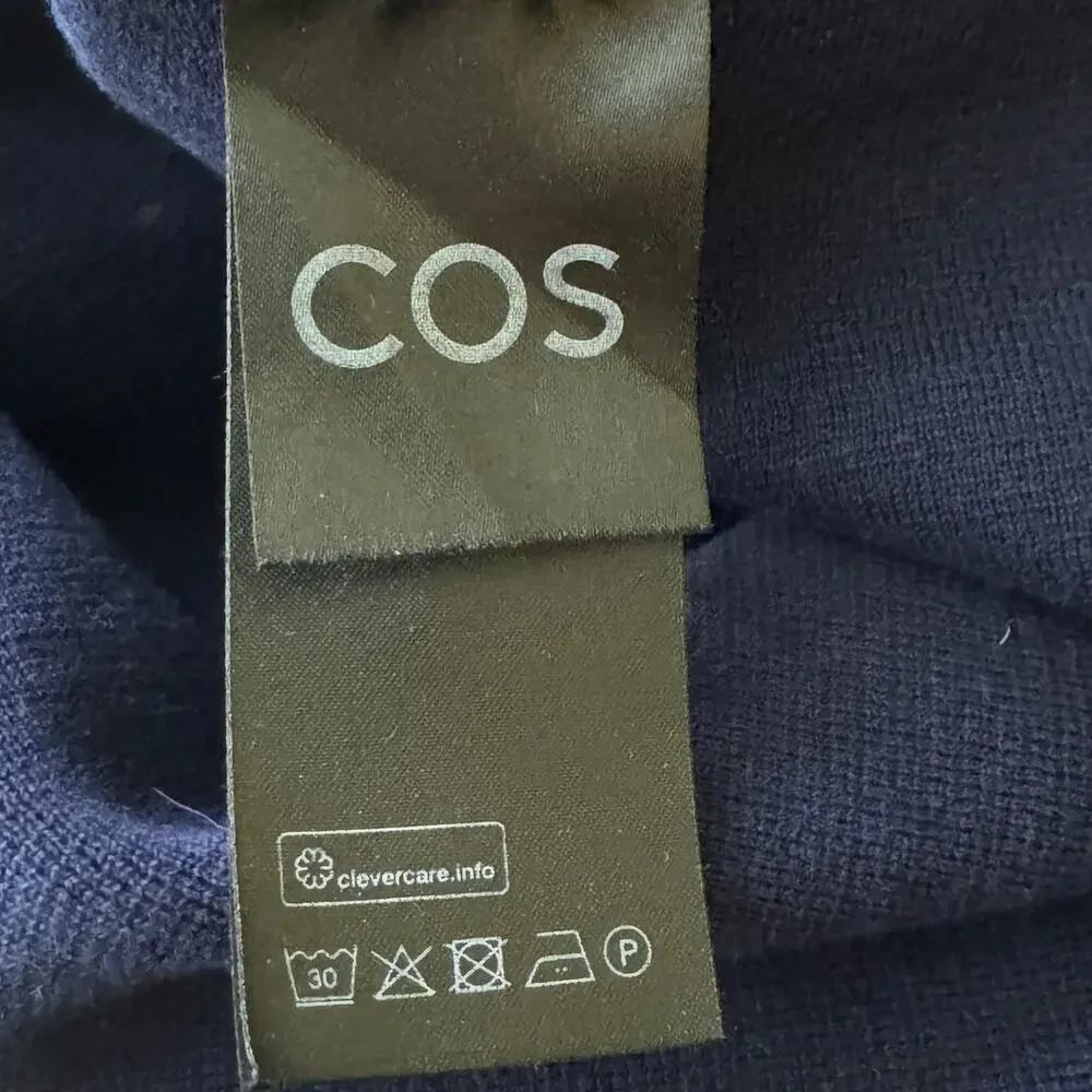 COS Size Small Navy Blue Cotton Mock Neck Pullover Sweater